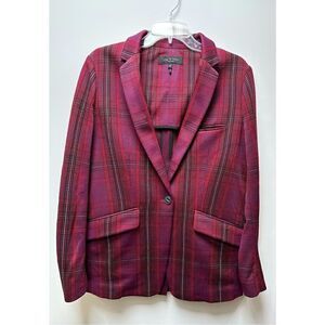 Rag & Bone Margot Viscose Plaid Burgundy Blazer, size 8.  #14-0335